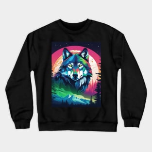 Timber Wolf in Watercolor and Charcoal Color Crewneck Sweatshirt